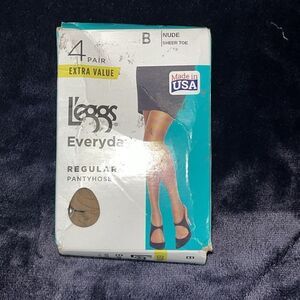 L'eggs Everyday Regular Nude Size B Medium Sheer Toe 4 Pairs Made In USA